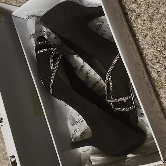 Caparros Eliza Black Satin Peep-Toe Pumps | Size 7 - Picture 2 of 6